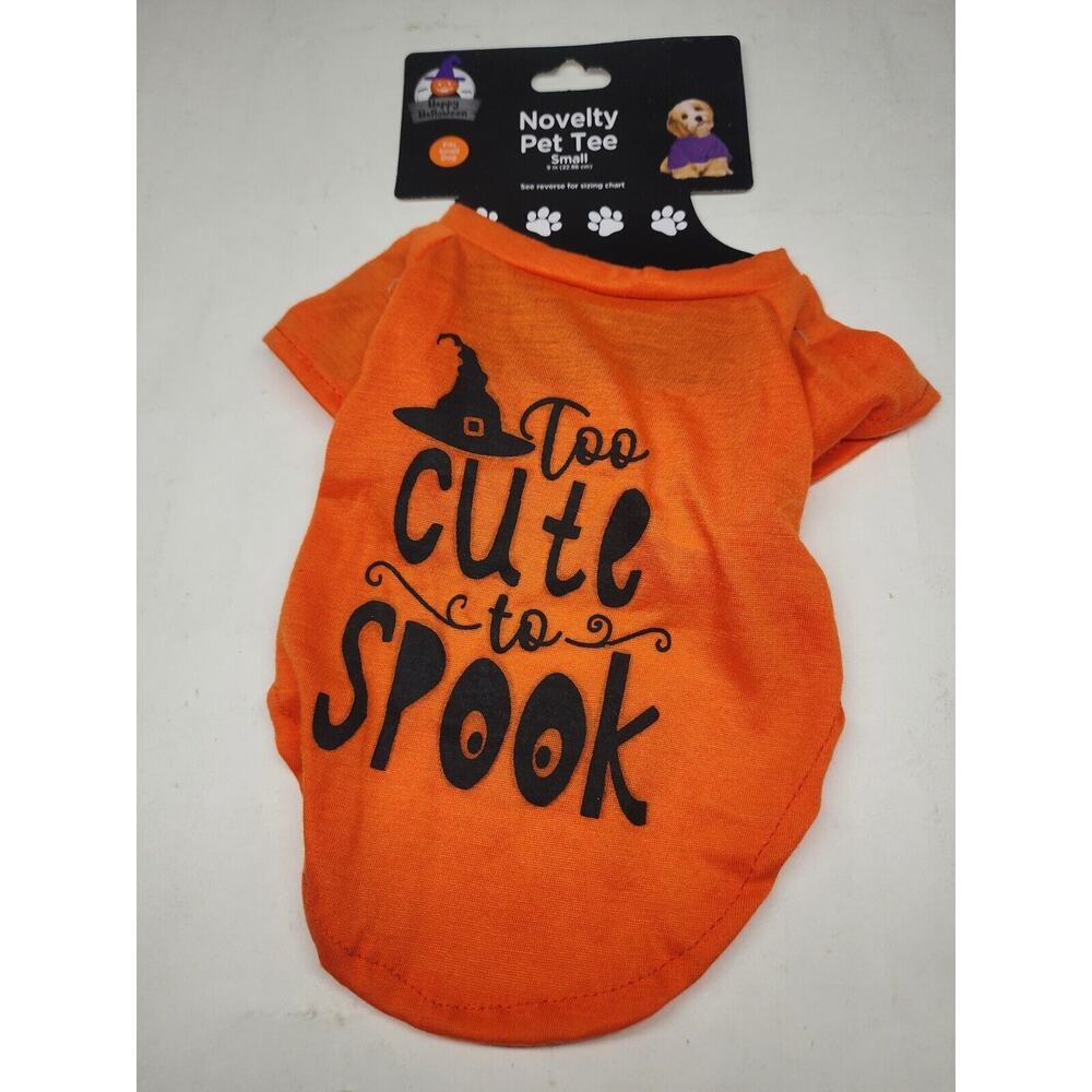 Too Cute To Spook Dog HALLOWEEN T-Shirt Clothes Size Small Orange Witches Hat